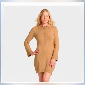 A New Day Women's Long Sleeve Sweater Dress Light Heather Brown Size M